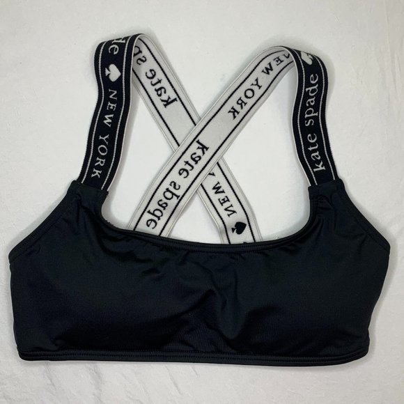 Kate Spade Black White Treasure Beach Logo Bikini Top Sports Bra Size Small - Picture 2 of 13